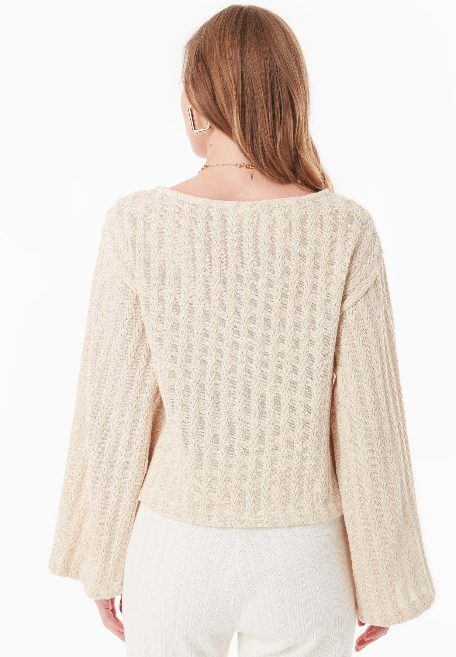 Fantasy Cotton Knit Long Sleeve Natural