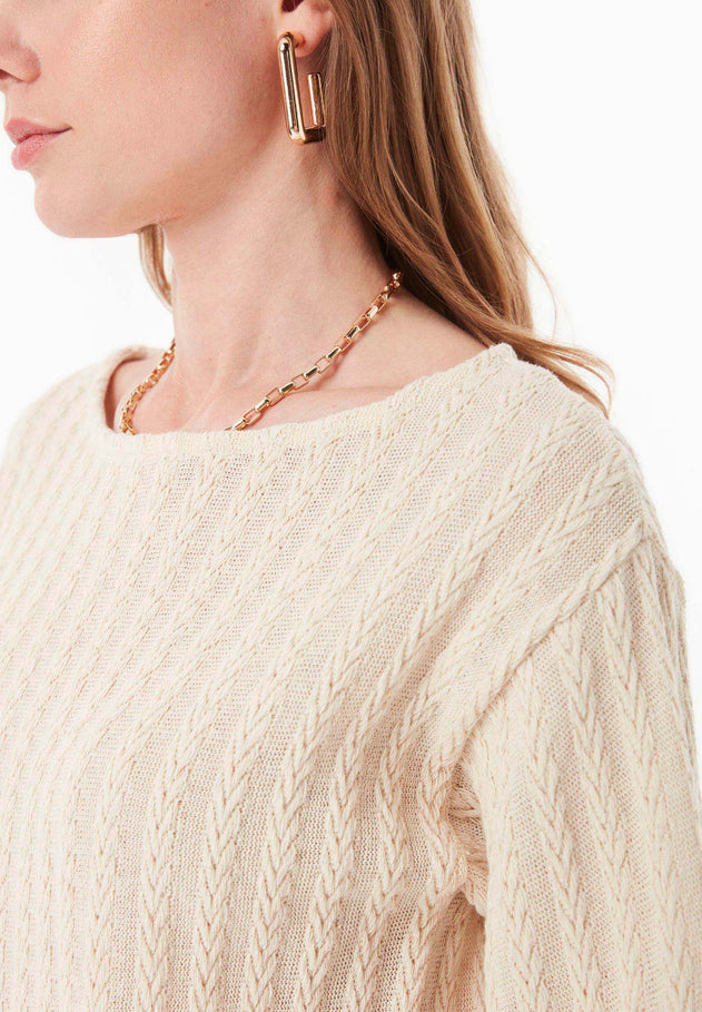 Fantasy Cotton Knit Long Sleeve Natural