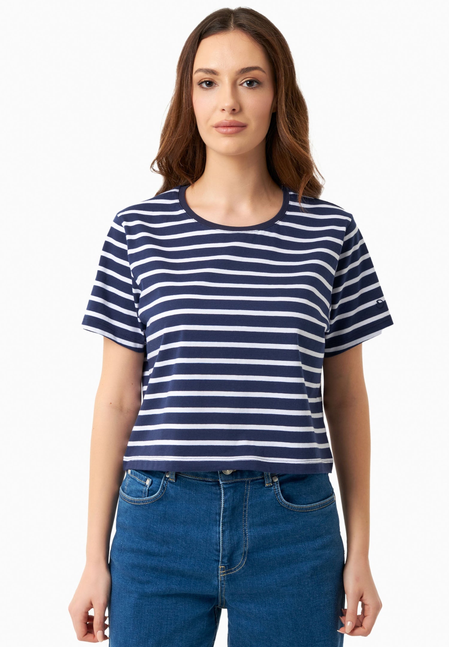Striped Organic Cotton T-Shirt Off White/Dark Navy
