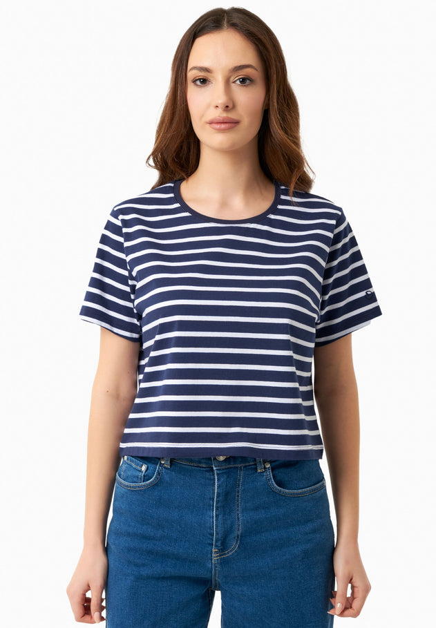 Striped Organic Cotton T-Shirt Off White/Dark Navy