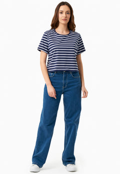 Striped Organic Cotton T-Shirt Off White/Dark Navy