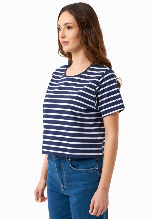 Striped Organic Cotton T-Shirt Off White/Dark Navy