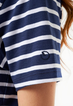 Striped Organic Cotton T-Shirt Off White/Dark Navy