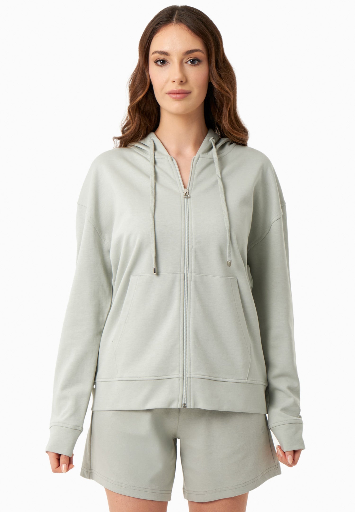 Women's Modal Blend Zipper Hoodie Green Moss