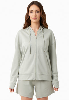 Women's Modal Blend Zipper Hoodie Green Moss
