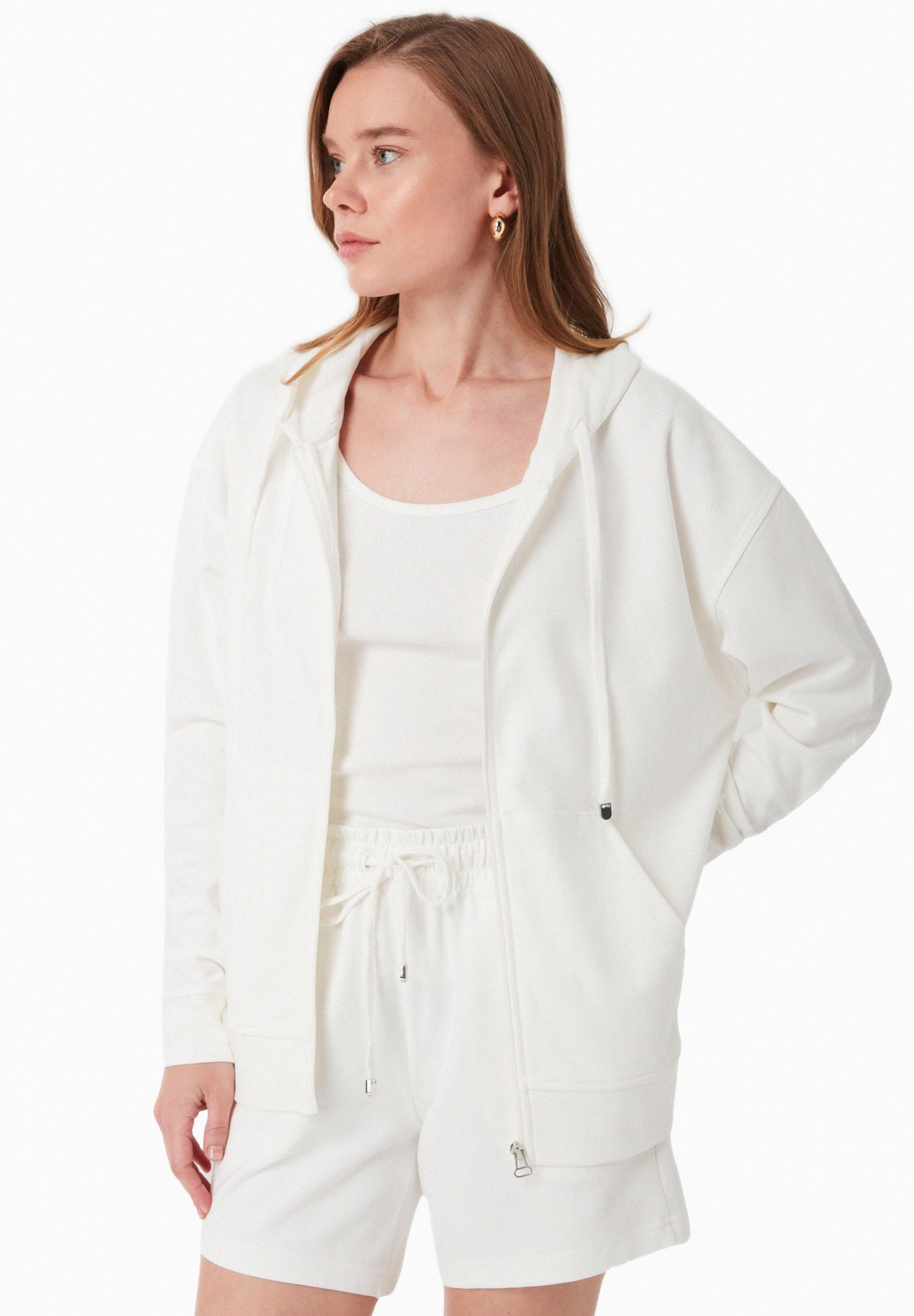 Women's Modal Blend Zipper Hoodie Off White