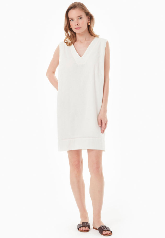 Sleeveless Linen Blend Mini Dress Off White