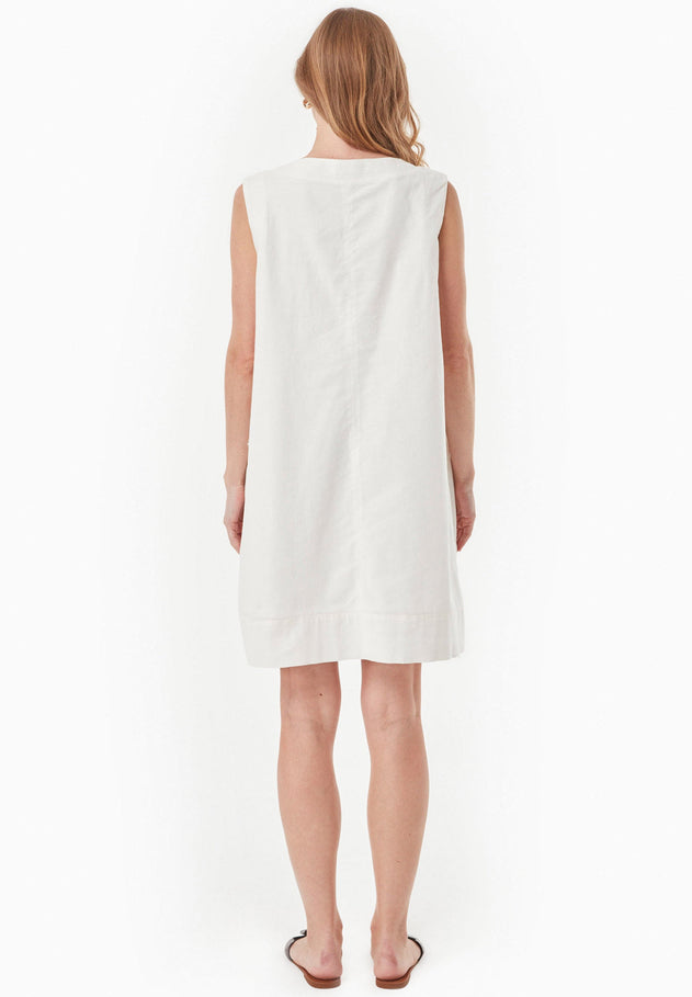 Sleeveless Linen Blend Mini Dress Off White
