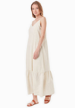 Striped Long V-Neck Summer Dress Natural/Off White