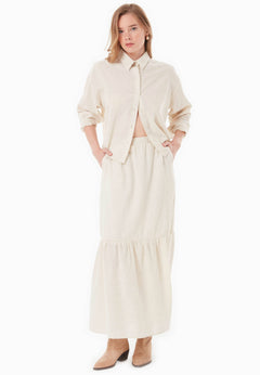 Striped Long Tiered Skirt Natural/Off White