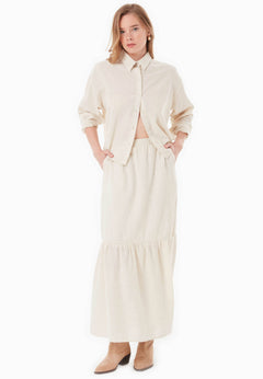 Striped Long Tiered Skirt Natural/Off White