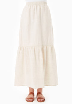 Striped Long Tiered Skirt Natural/Off White