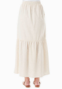 Striped Long Tiered Skirt Natural/Off White