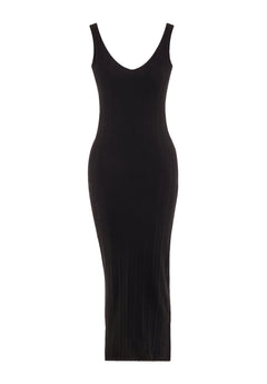 Jacquard Rib V-Neck Dress Black