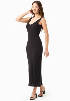 Jacquard Rib V-Neck Dress Black