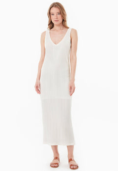 Jacquard Rib V-Neck Dress Off White