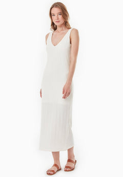 Jacquard Rib V-Neck Dress Off White