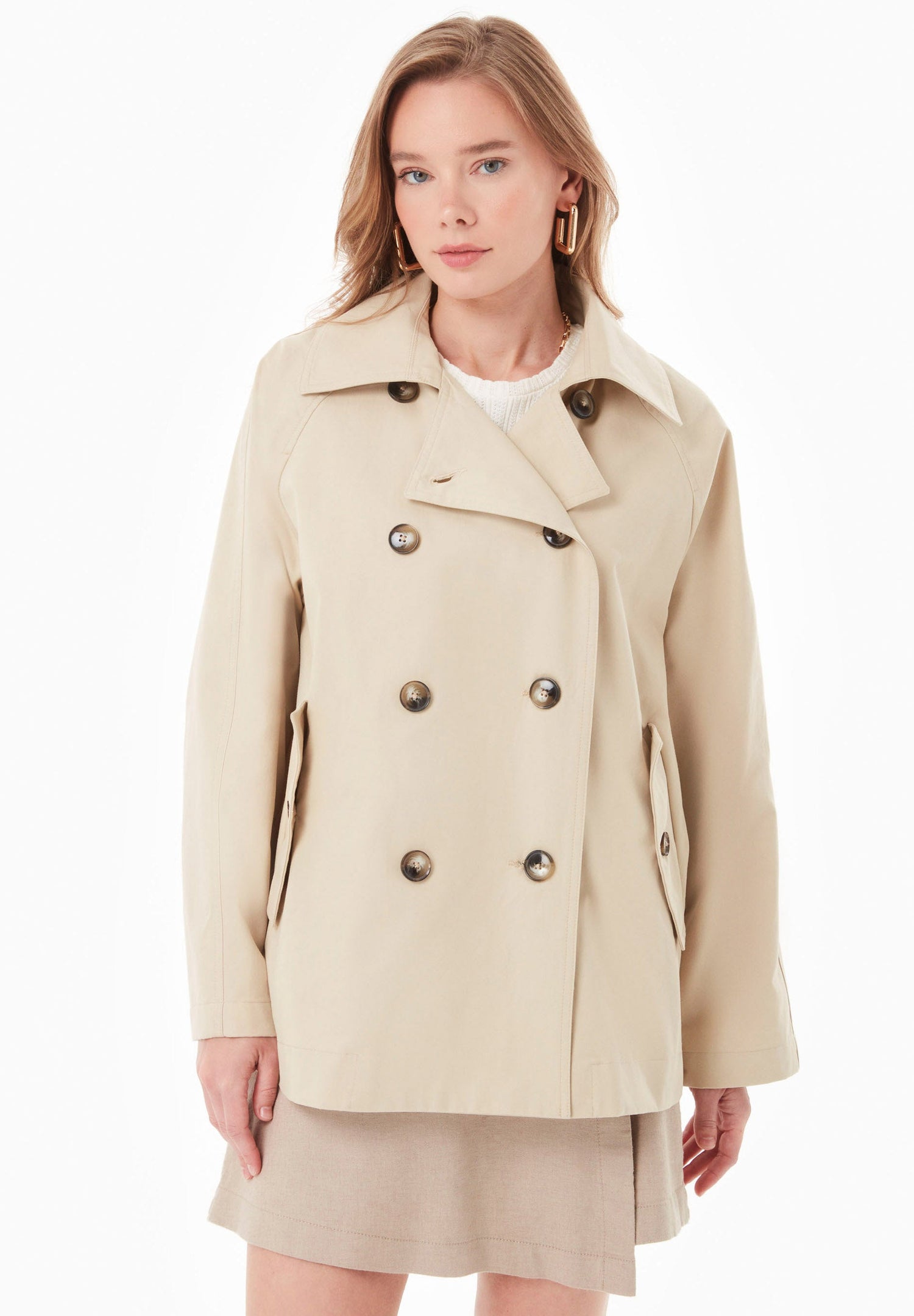 Women's Short Organic Cotton Trench Coat Stone