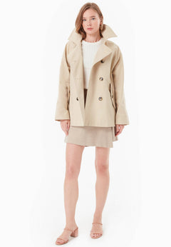 Women's Short Organic Cotton Trench Coat Stone