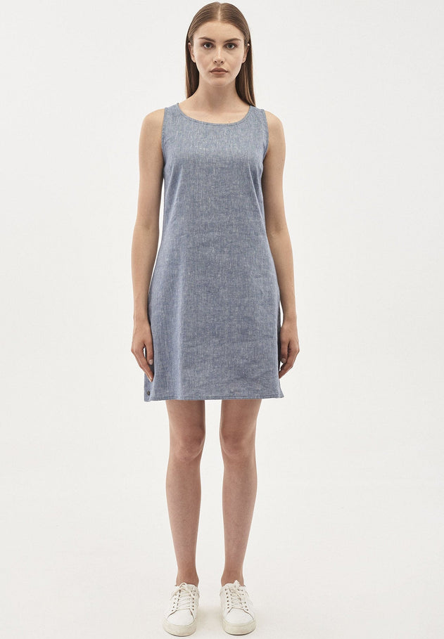 Linen Blend Sleeveless Mini Dress Denim Optic
