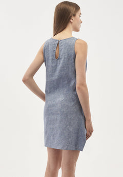 Linen Blend Sleeveless Mini Dress Denim Optic