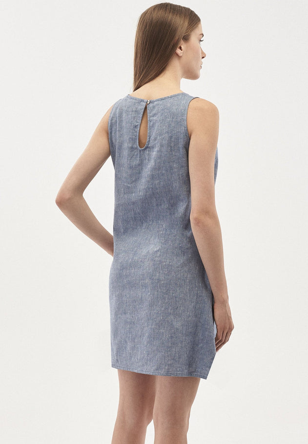 Linen Blend Sleeveless Mini Dress Denim Optic