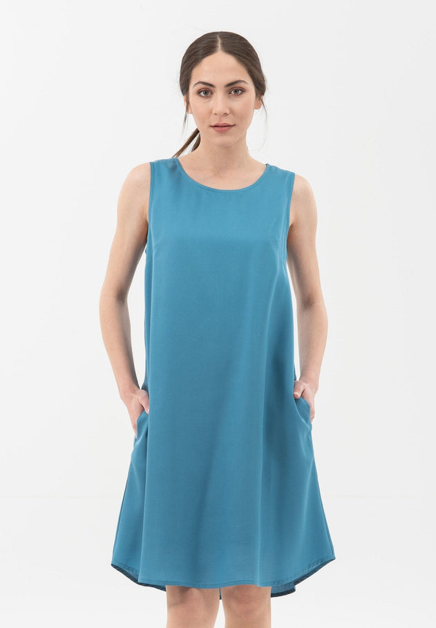 Loose Fit Round Neck Lyocell Dress Ocean