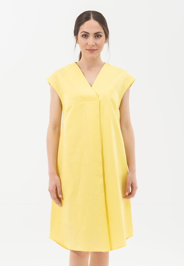 Linen Blend Short Sleeve V-Neck Dress Lemonade