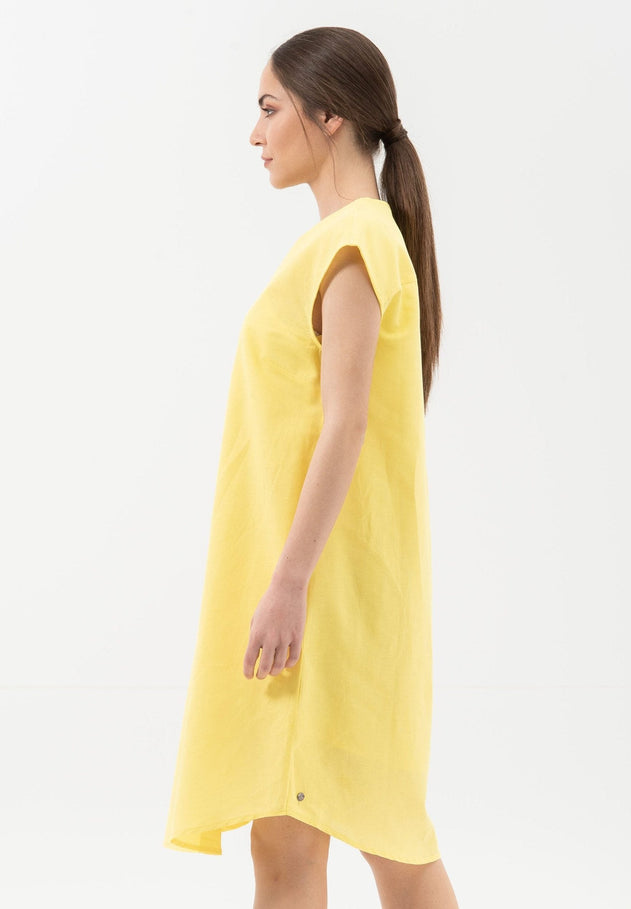 Linen Blend Short Sleeve V-Neck Dress Lemonade