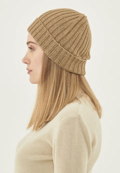 Wide Rib Merino Wool Blend Beanie Light Brown
