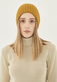 Wide Rib Merino Wool Blend Beanie Tobacco