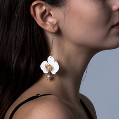 Butterfly Orchid Pearl Earrings White