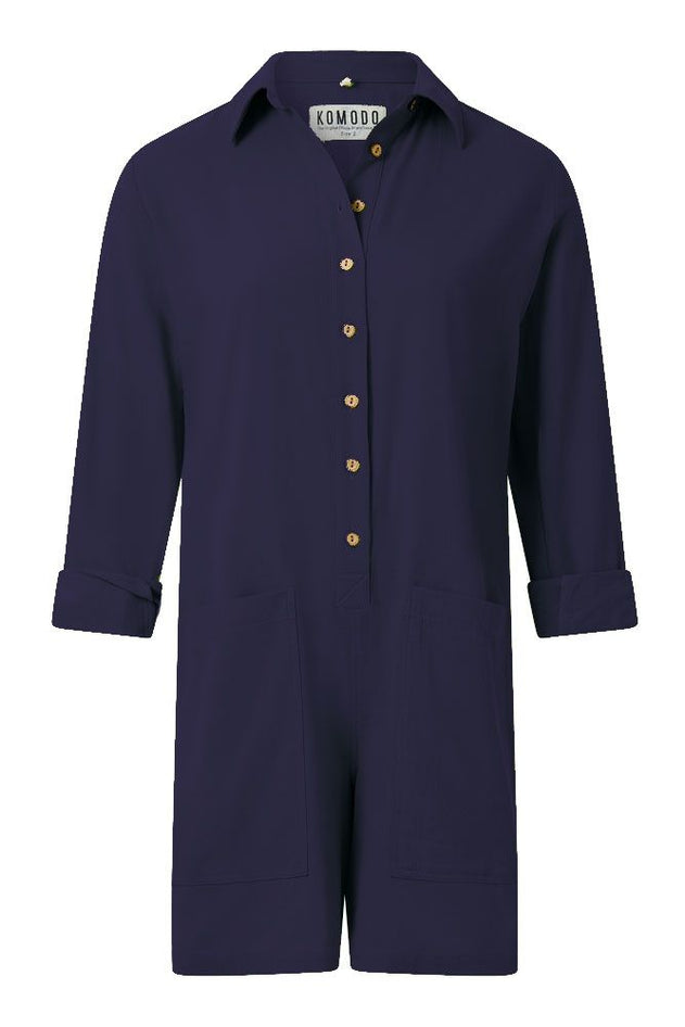 Tiff Organic Cotton Cheesecloth Playsuit Navy