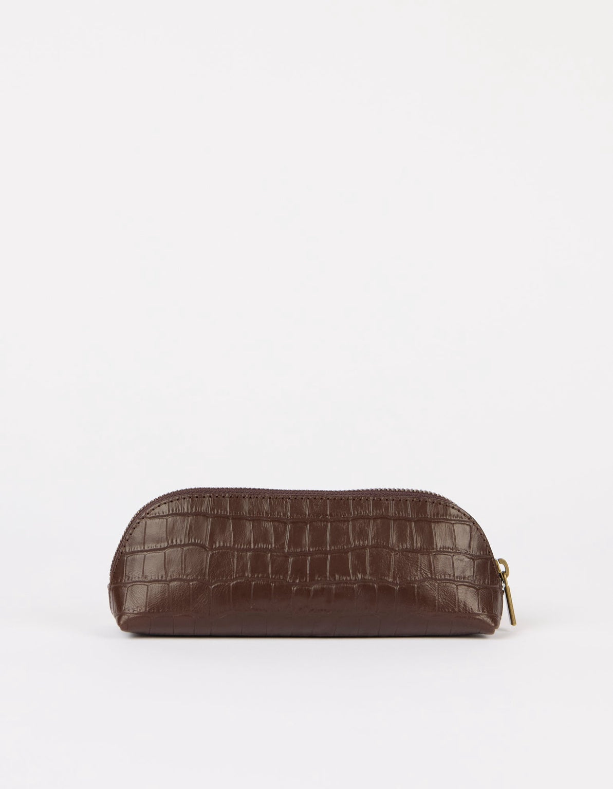Pencil Case Large Chocolate Croco Print Leather