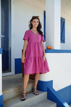 Linen Layer Dress Mulberry