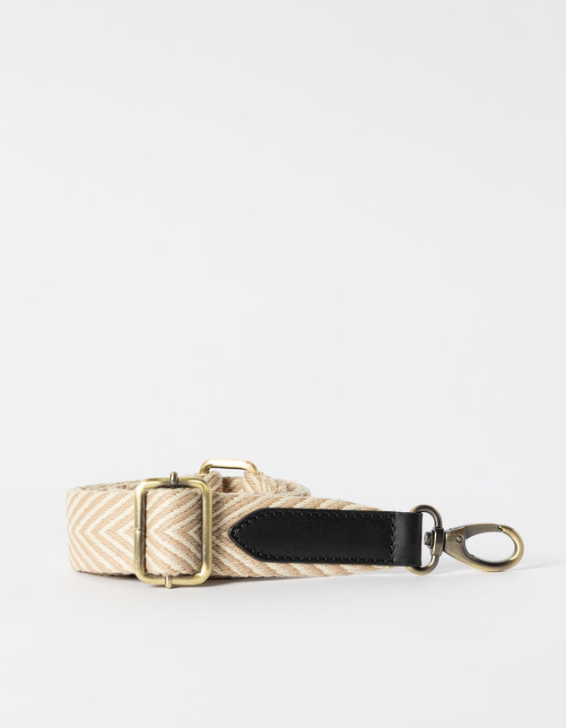 Herringbone Webbing Strap Sand & Black Classic Leather