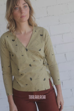 Gina Long Sleeved Crossover Top Sidereal Rain Beige