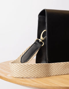 Herringbone Webbing Strap Sand & Black Classic Leather