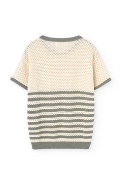 Hadara Short Sleeve Knitted Top Blue Sailor Stripes