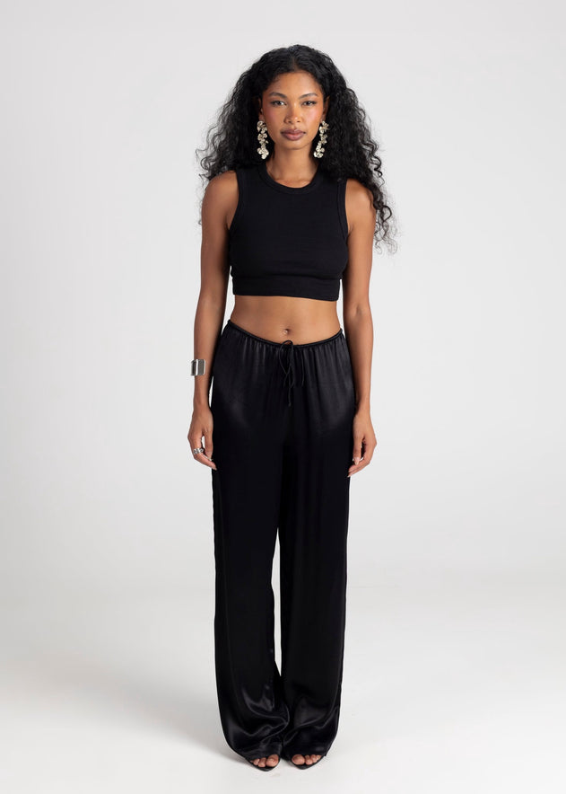 Giulia Loose Satin Pants Black