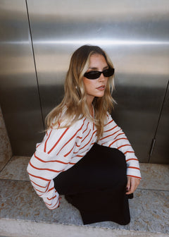 Mable Stripped Polo Sweater Cream & Red