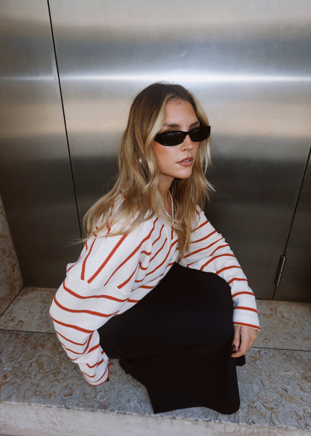 Mable Stripped Polo Sweater Cream & Red