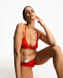 Mesh Lace Trim Triangle Bralette Fiery Red