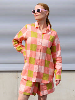 Milton Linen Button-up Shirt Xadrez Rose