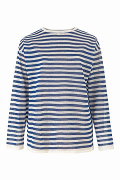 Tanto Unisex Linen Long-Sleeve Top Navy Striped