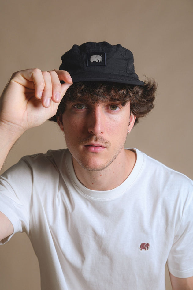 Water Repellent Nylon Five Panel Cap Black