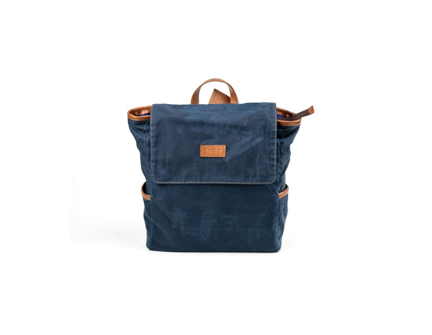 Waxed Cotton Square Backpack Blue