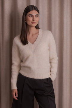 V-Neck Alpaca Blend Sweater Cream