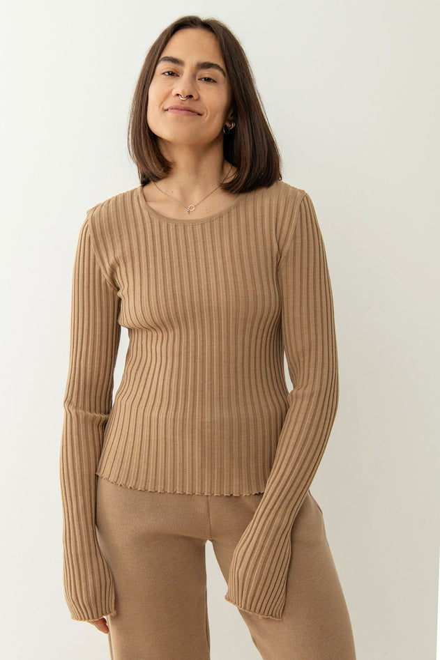 Brera Merino Long-Sleeve Top Beige