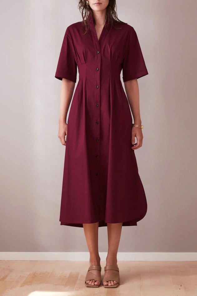 Asa Shirt Dress Wine Red Midi - Studio Heijne